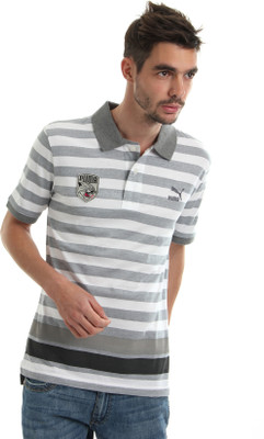 

Puma Striped Men' Polo Neck Grey, White T-Shirt, Medium gray hea