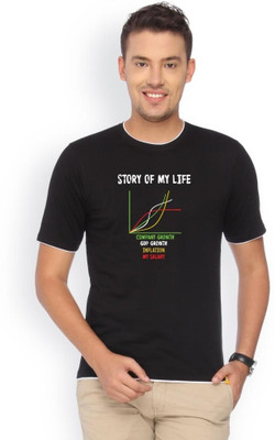 

Campus Sutra Printed Men Round Neck Black T-Shirt