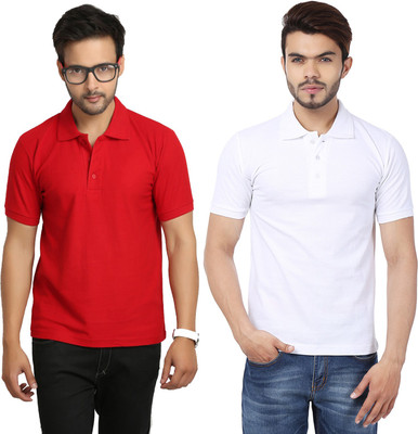 

Weardo Solid Men's Polo Neck White, Red T-Shirt(Pack of 2), Red;white