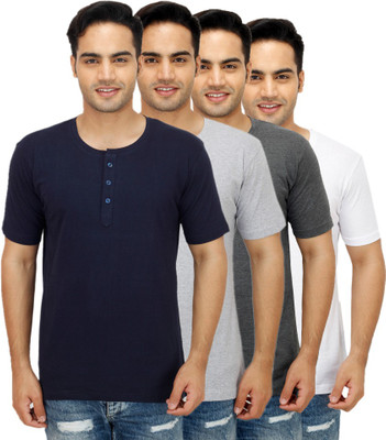 

Sanvi Traders Solid Men Henley Multicolor T-Shirt(Pack of 4