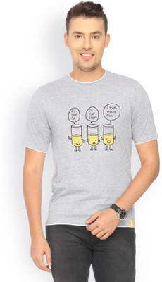 

Campus Sutra Printed Men Round Neck Grey T-Shirt