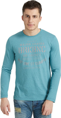 

Breakbounce Printed Men's Round Neck Light Green T-Shirt, Cerulean blue