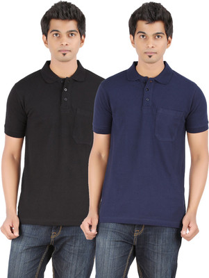 

Ap'pulse Solid Men' Polo Neck Black, Dark Blue T-Shirt(Pack of 2, Black;navy