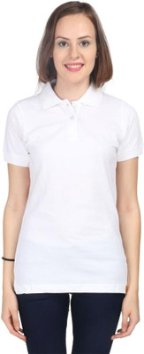 

Campus Sutra Solid Women's Polo Neck White T-Shirt