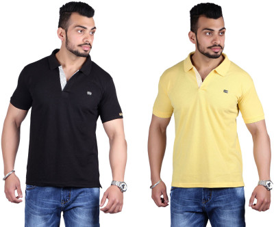 

Shineway Solid Men's Polo Neck Black, Yellow T-Shirt(Pack of 2