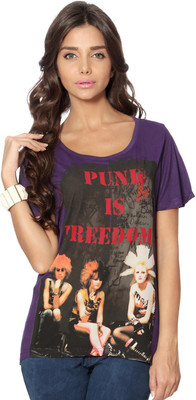 

People Printed Women's Round Neck Purple T-Shirt