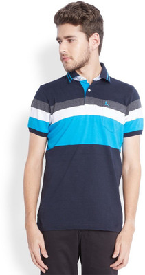Parx Striped Men's Polo Neck Blue T-Shirt