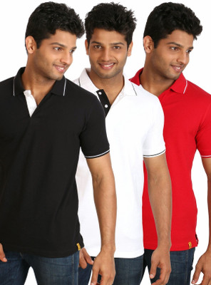 

Campus Sutra Solid Men Polo Neck Black, White, Red T-Shirt(Pack of 3)