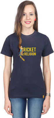 

Campus Sutra Printed Women's Round Neck Blue T-Shirt