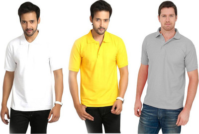 

Keepsake Solid Men's Polo Neck Multicolor T-Shirt(Pack of 3), C white