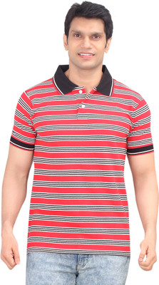 

Zebu Striped Men's Polo Neck Red T-Shirt