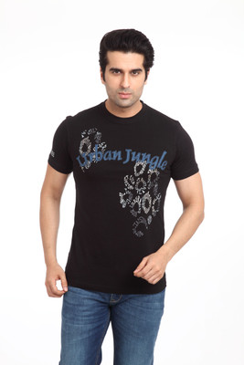 

Parx Printed Men's Round Neck Black T-Shirt