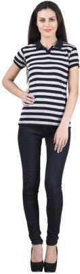 

NumBrave Striped Women's Polo Neck Black T-Shirt