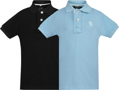 

The Cotton Company Boys Solid T Shirt(Black, Pack of 2, Black and skyblue