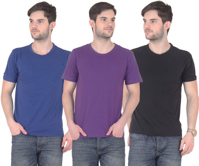 

E'Hiose Solid Men' Round Neck Multicolor T-Shirt(Pack of 3, Black;blue;purple