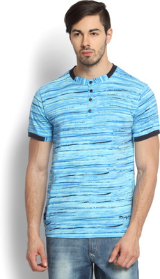 

Kingaroo Striped Men's Henley Multicolor T-Shirt, Deep sky blue