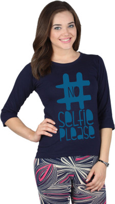 

SayItLoud Printed Women' Round Neck Blue T-Shirt, Navy blue