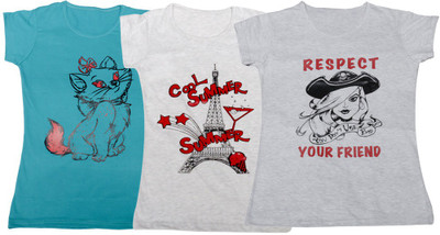 

IndiWeaves Girls Printed T Shirt(Multicolor, Blue & gray & white