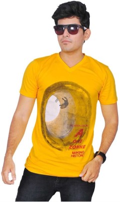 A1 Tees Printed Men's Round Neck Yellow T-Shirt