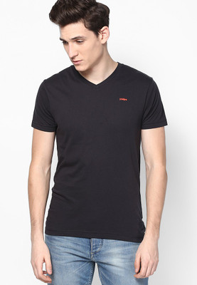 

Jack & Jones Solid Men's V-neck Brown T-Shirt, Jet black