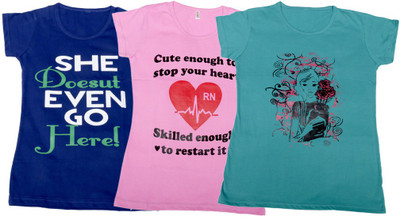 

IndiWeaves Girls Printed, Solid T Shirt(Multicolor, Blue & pink & blue