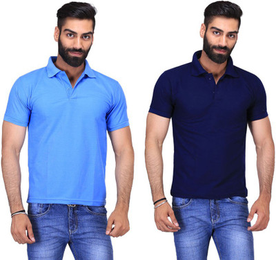 

Fuego Solid Men's Polo Neck Dark Blue, Light Blue T-Shirt(Pack of 2