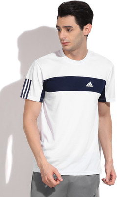 

ADIDAS Solid Men's Round Neck White T-Shirt, White/conavy