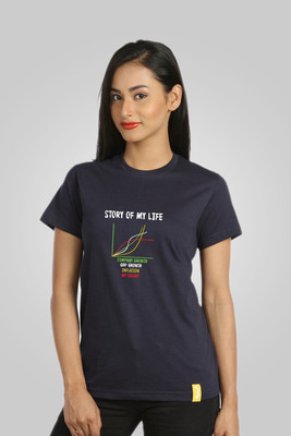 

Campus Sutra Printed Women's Round Neck Blue T-Shirt