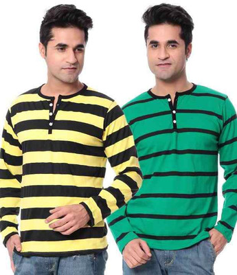 

Leana Striped Men's Fashion Neck Yellow, Dark Green T-Shirt(Pack of 2, Multi