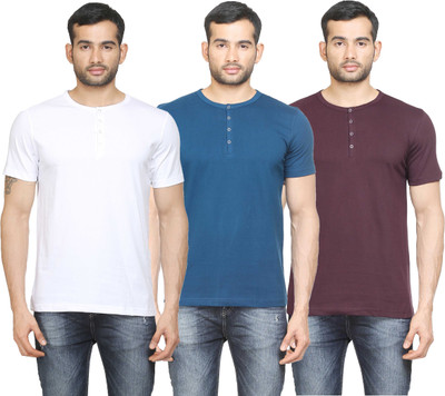

Poshuis Solid Men' Henley White, Blue, Maroon T-Shirt(Pack of 3, Dark maroon;petrol blue;white