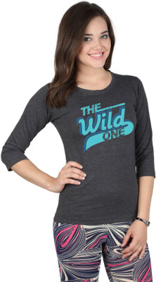 

SayItLoud Printed Women's Round Neck Black T-Shirt, Black melange