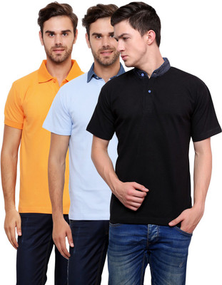 

Lemon & Vodka Solid Men' Polo Neck Multicolor T-Shirt(Pack of 3