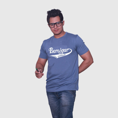 

Aaila Graphic Print Men's Round Neck Light Blue T-Shirt