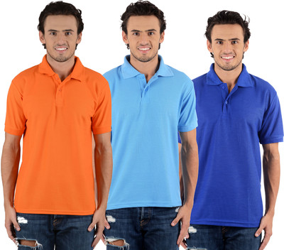 

Blaze Solid Men's Polo Neck Multicolor T-Shirt(Pack of 3, Orange;royal blue;sky blue