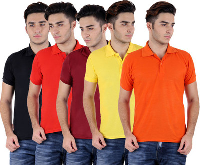 

Sanvi Traders Solid Men Polo Neck Multicolor T-Shirt(Pack of 5