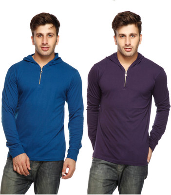 

Gritstones Solid Men's Hooded Multicolor T-Shirt(Pack of 2), Indigo;navy