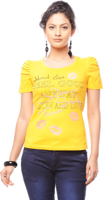 

Trendy Girlz Graphic Print Women's Round Neck Yellow T-Shirt, Saffron