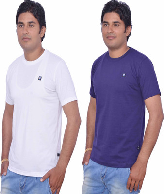

Leaf Solid Men' Round Neck White, Purple T-Shirt(Pack of 2, Purple;white