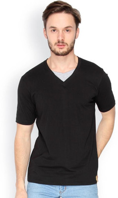 

Campus Sutra Solid Men V-neck Black T-Shirt