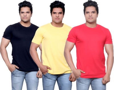 

IndiWeaves Solid Men' Fashion Neck Black, Yellow, Red T-Shirt(Pack of 3, Black;red;yellow