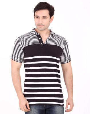 

French Connection Striped Men's Polo Neck Black T-Shirt