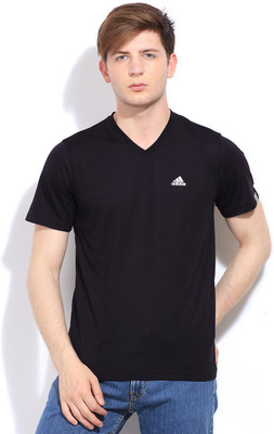 

ADIDAS Solid Men's V-neck Black T-Shirt