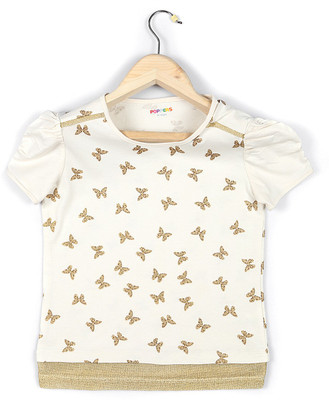 

Poppers by Pantaloons Girls Solid T Shirt(White, Cream