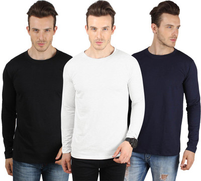 

SayItLoud Solid Men's Round Neck Multicolor T-Shirt(Pack of 3, Black;navy;white