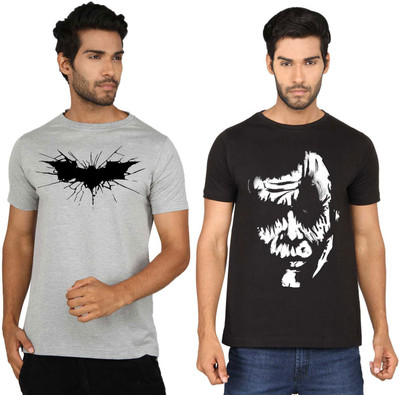 

SayItLoud Printed Men's Round Neck Grey, Black T-Shirt(Pack of 2), Black;grey