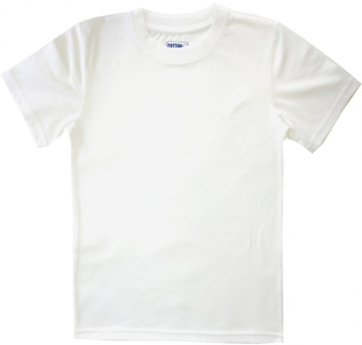 Cotton Boys Solid Cotton Blend T Shirt(White, Pack of 1)