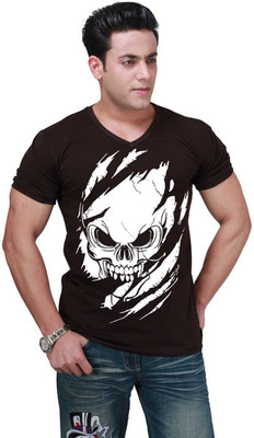 

Inkovy Graphic Print Men' V-neck Brown T-Shirt