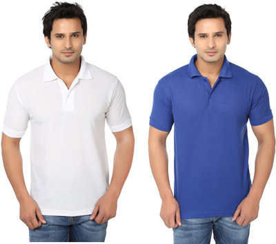 

Keepsake Solid Men' Polo Neck White, Blue T-Shirt(Pack of 2, -wht-blu-