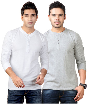 

Top Notch Solid Men's Henley White, Grey T-Shirt(Pack of 2), White;grey melange