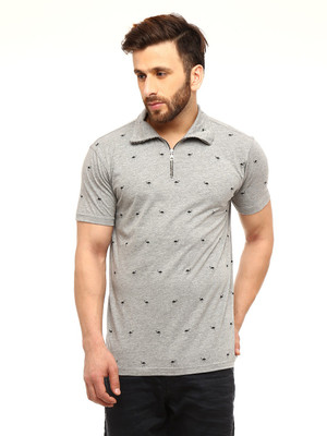 

Gritstones Animal Print Men's Polo Neck Grey T-Shirt, Grey1